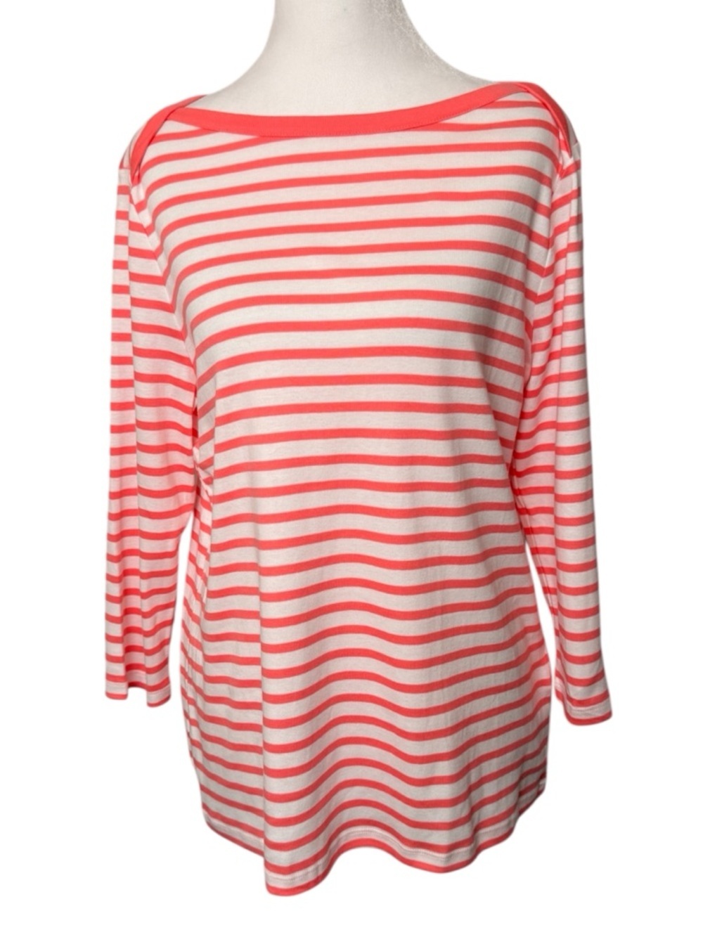 INC International Concepts, Striped Coral Top, Pima Cotton, Petite Large NWT